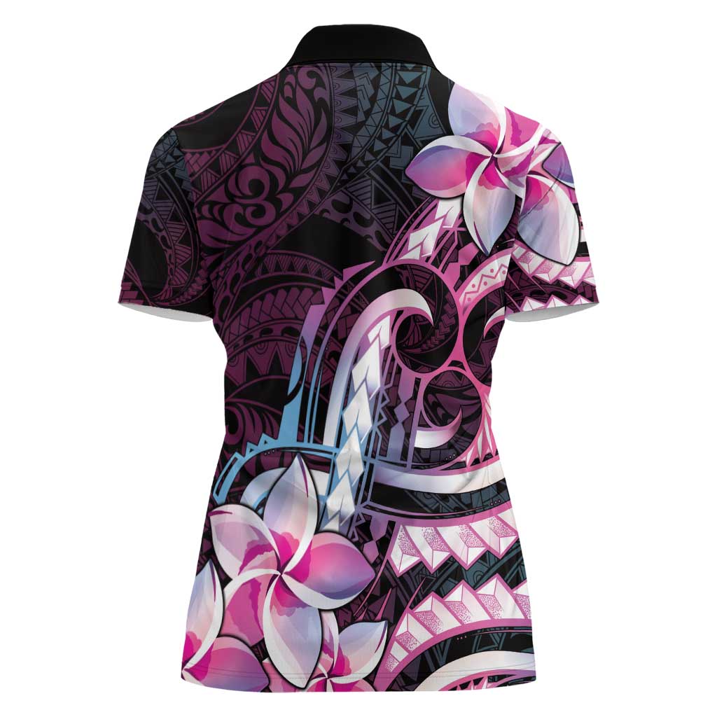 Polynesian Art Tattoo Women Polo Shirt Plumeria Flowers Pink Gradient LT05 - Polynesian Pride