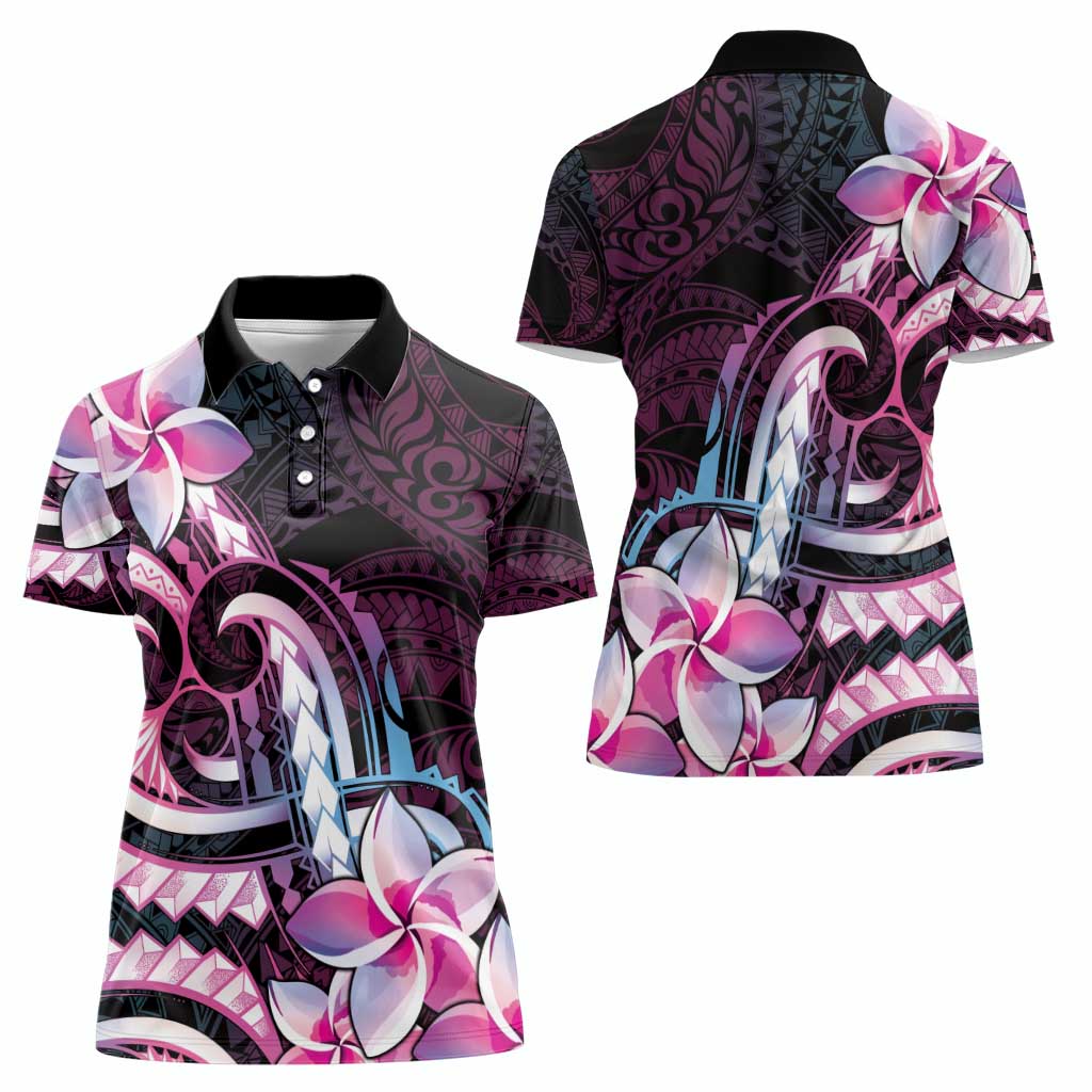 Polynesian Art Tattoo Women Polo Shirt Plumeria Flowers Pink Gradient LT05 - Polynesian Pride