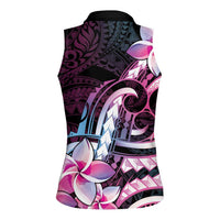 Polynesian Art Tattoo Women Sleeveless Polo Shirt Plumeria Flowers Pink Gradient