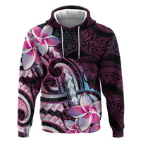 Polynesian Art Tattoo Zip Hoodie Plumeria Flowers Pink Gradient