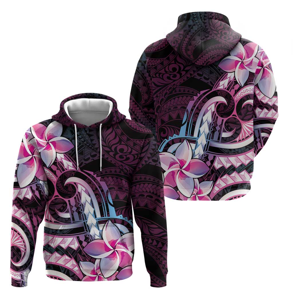 Polynesian Art Tattoo Zip Hoodie Plumeria Flowers Pink Gradient