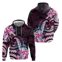 Polynesian Art Tattoo Zip Hoodie Plumeria Flowers Pink Gradient