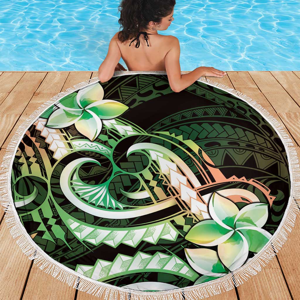 Polynesian Art Tattoo Beach Blanket Plumeria Flowers Green Gradient LT05 - Polynesian Pride