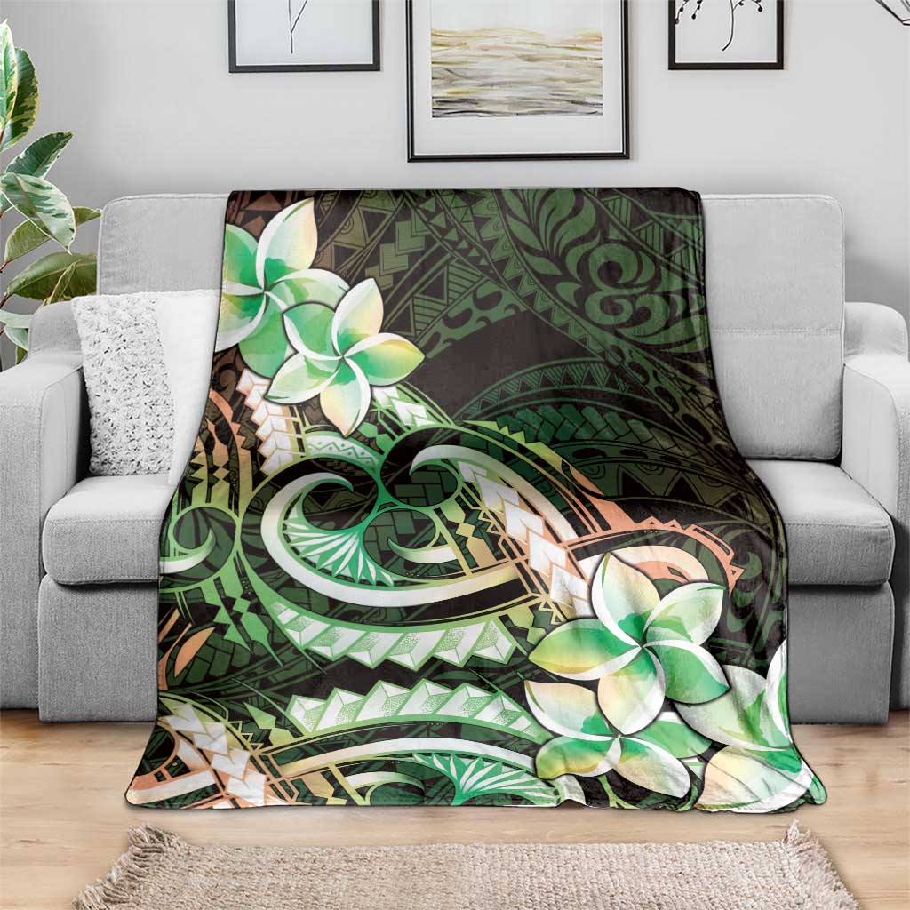 Polynesian Art Tattoo Blanket Plumeria Flowers Green Gradient LT05 - Polynesian Pride