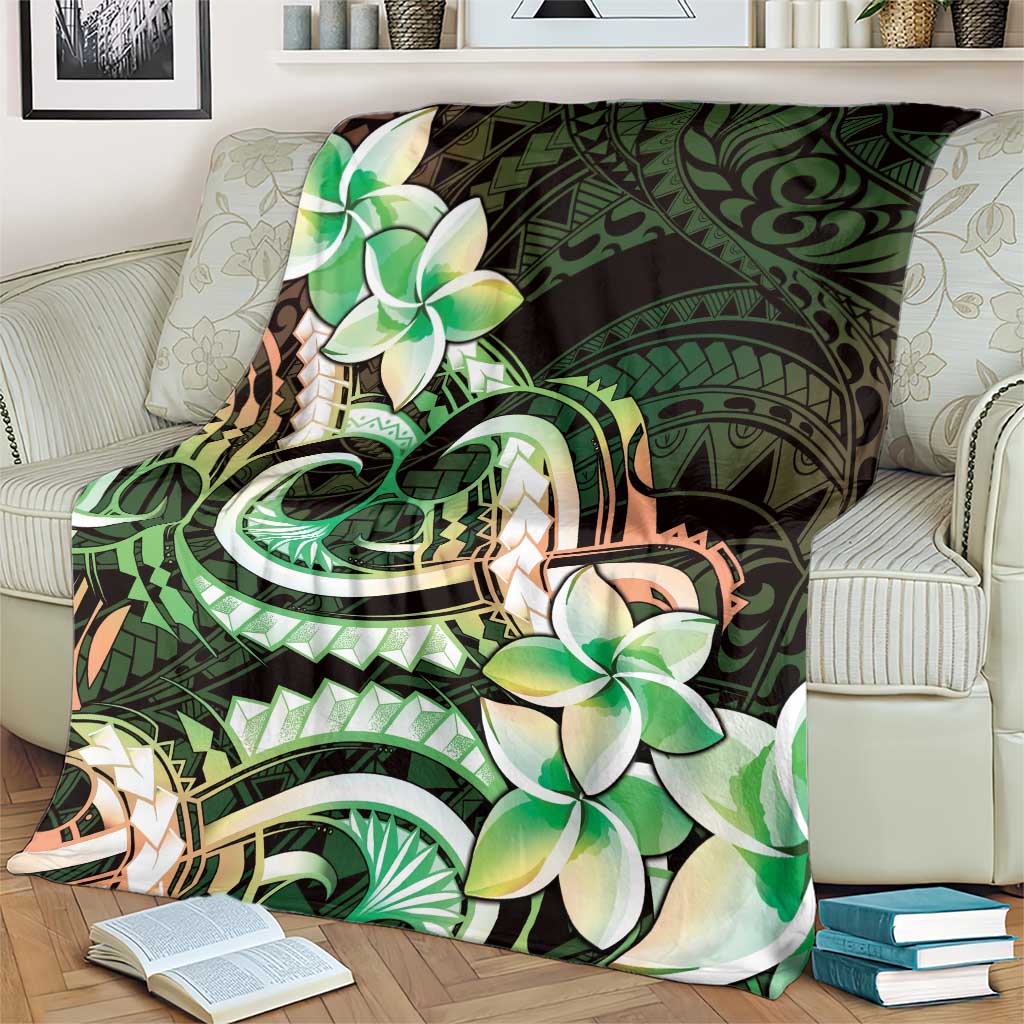 Polynesian Art Tattoo Blanket Plumeria Flowers Green Gradient LT05 - Polynesian Pride