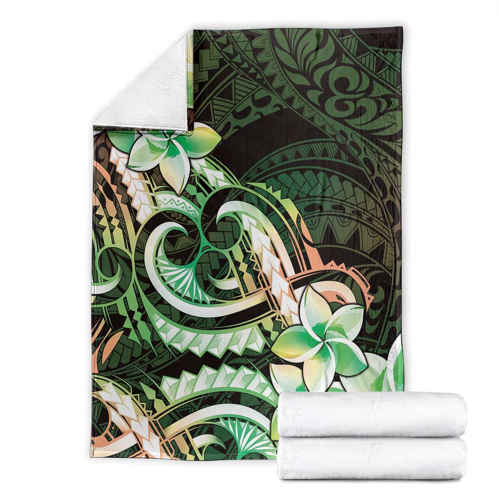 Polynesian Art Tattoo Blanket Plumeria Flowers Green Gradient LT05 - Polynesian Pride