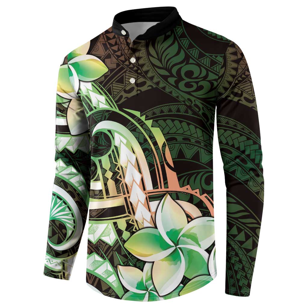 Polynesian Art Tattoo Button Sweatshirt Plumeria Flowers Green Gradient LT05 - Polynesian Pride