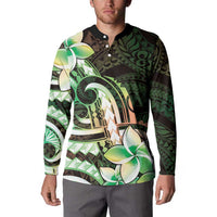 Polynesian Art Tattoo Button Sweatshirt Plumeria Flowers Green Gradient LT05 - Polynesian Pride
