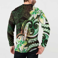 Polynesian Art Tattoo Button Sweatshirt Plumeria Flowers Green Gradient LT05 - Polynesian Pride