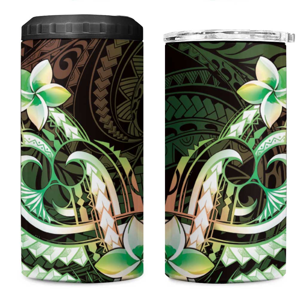 Polynesian Art Tattoo 4 in 1 Can Cooler Tumbler Plumeria Flowers Green Gradient LT05 One Size: 16 oz Green - Polynesian Pride