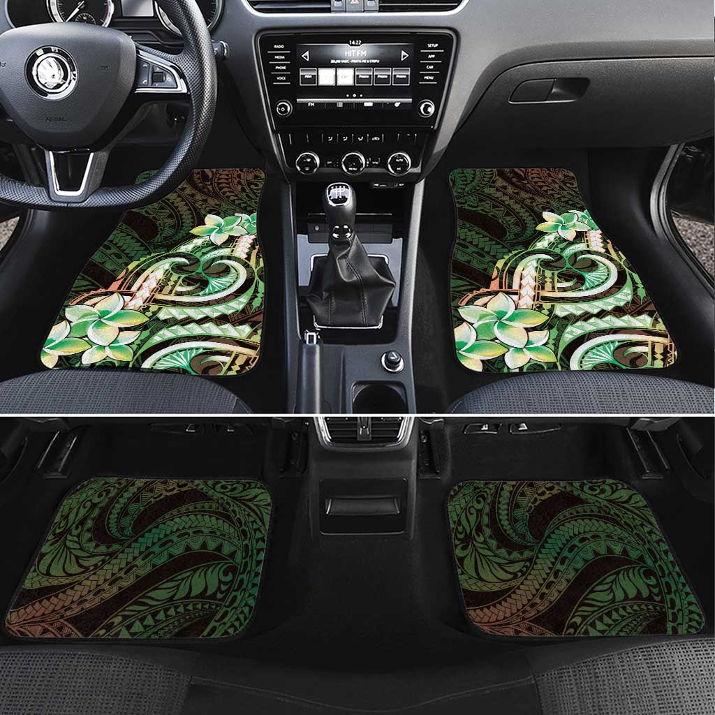 Polynesian Art Tattoo Car Mats Plumeria Flowers Green Gradient LT05 Set 4pcs Green - Polynesian Pride