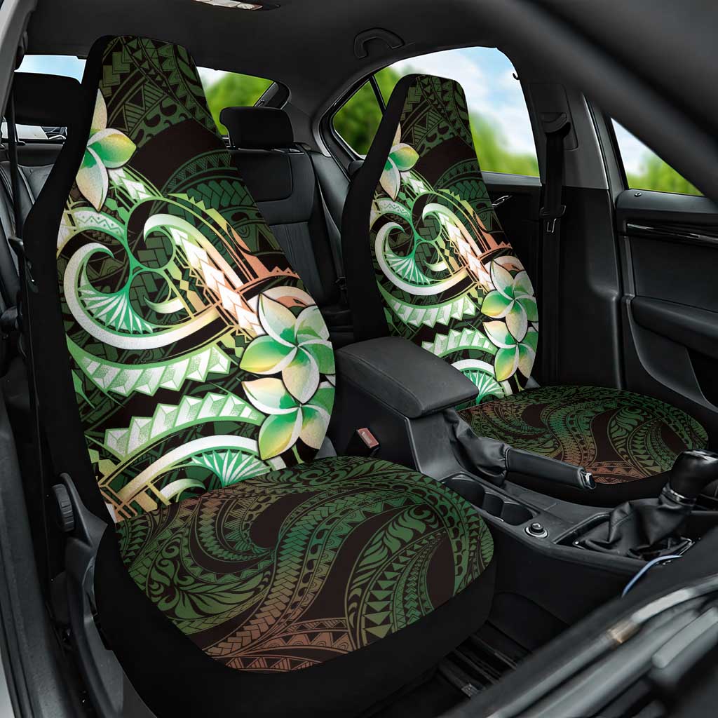 Polynesian Art Tattoo Car Seat Cover Plumeria Flowers Green Gradient