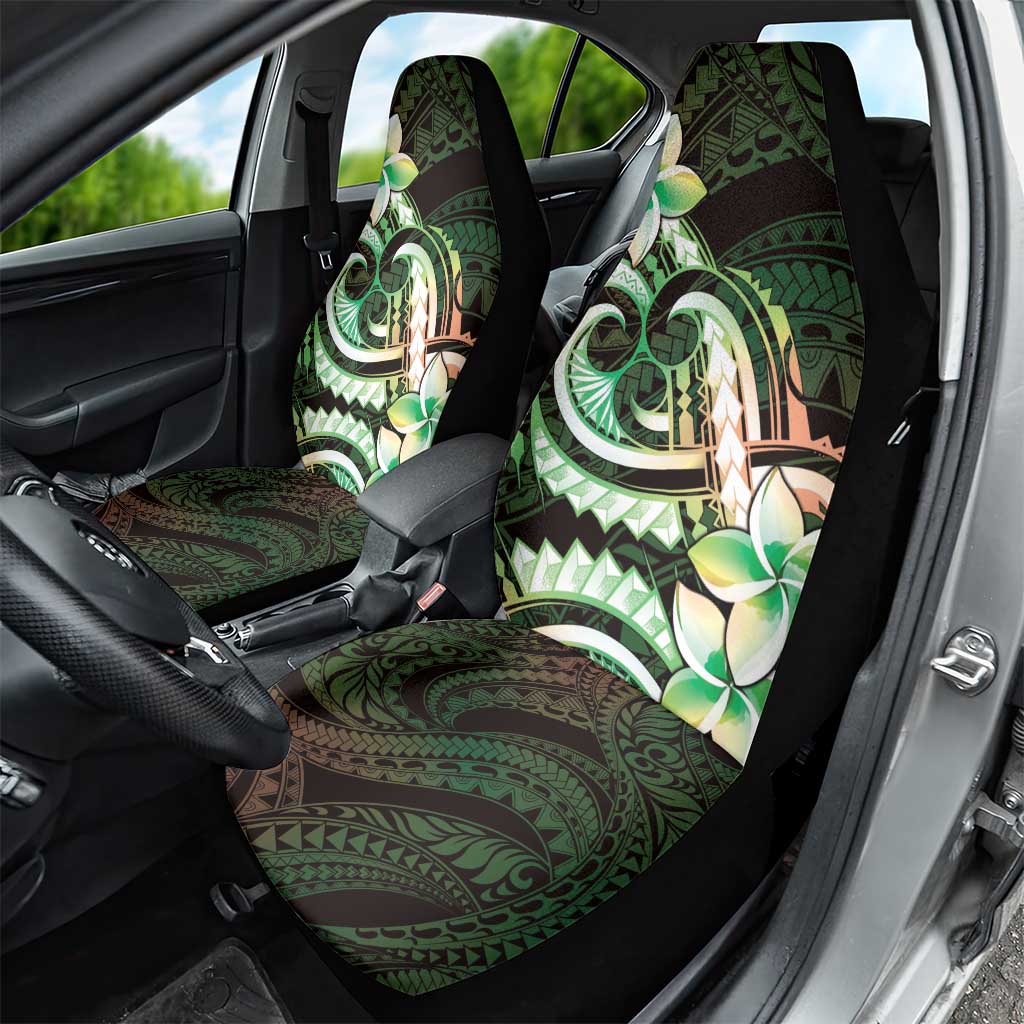 Polynesian Art Tattoo Car Seat Cover Plumeria Flowers Green Gradient