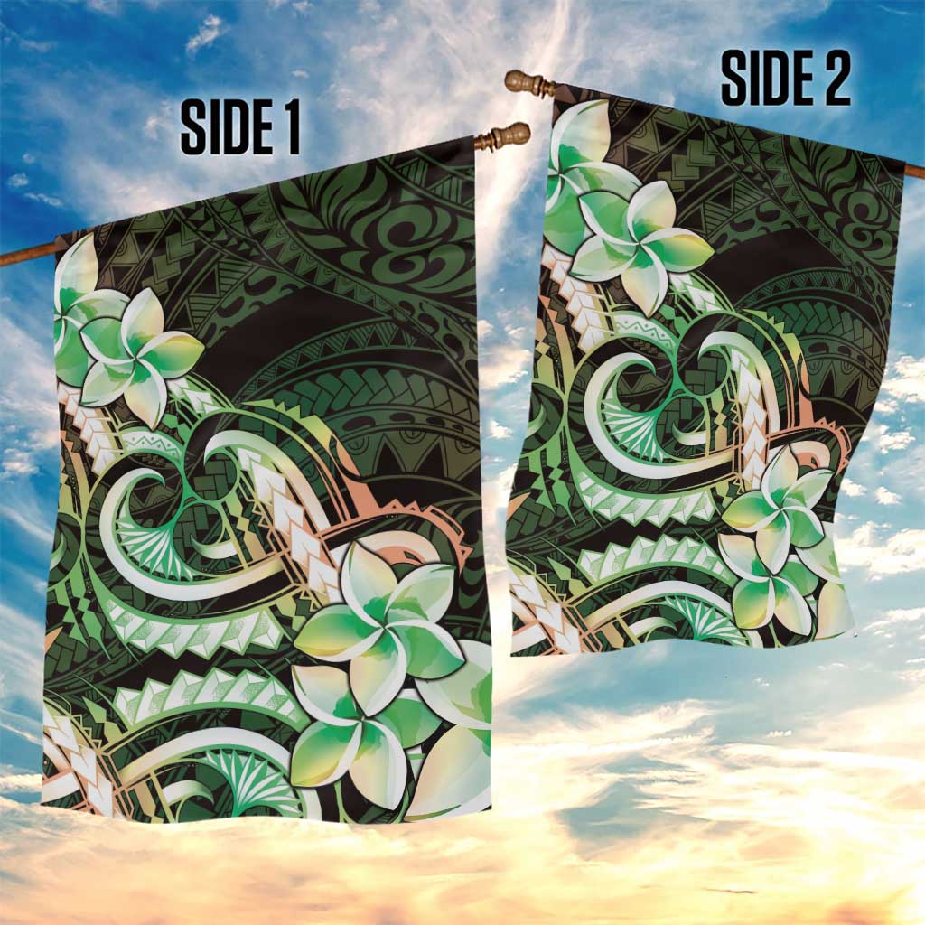 Polynesian Art Tattoo Garden Flag Plumeria Flowers Green Gradient LT05 - Polynesian Pride