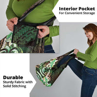 Polynesian Art Tattoo Grocery Bag Plumeria Flowers Green Gradient