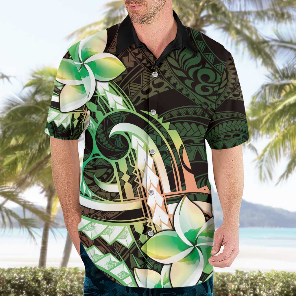 Polynesian Art Tattoo Hawaiian Shirt Plumeria Flowers Green Gradient LT05 - Polynesian Pride