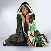 Polynesian Art Tattoo Hooded Blanket Plumeria Flowers Green Gradient LT05 - Polynesian Pride