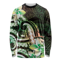 Polynesian Art Tattoo Long Sleeve Shirt Plumeria Flowers Green Gradient LT05 Unisex Green - Polynesian Pride