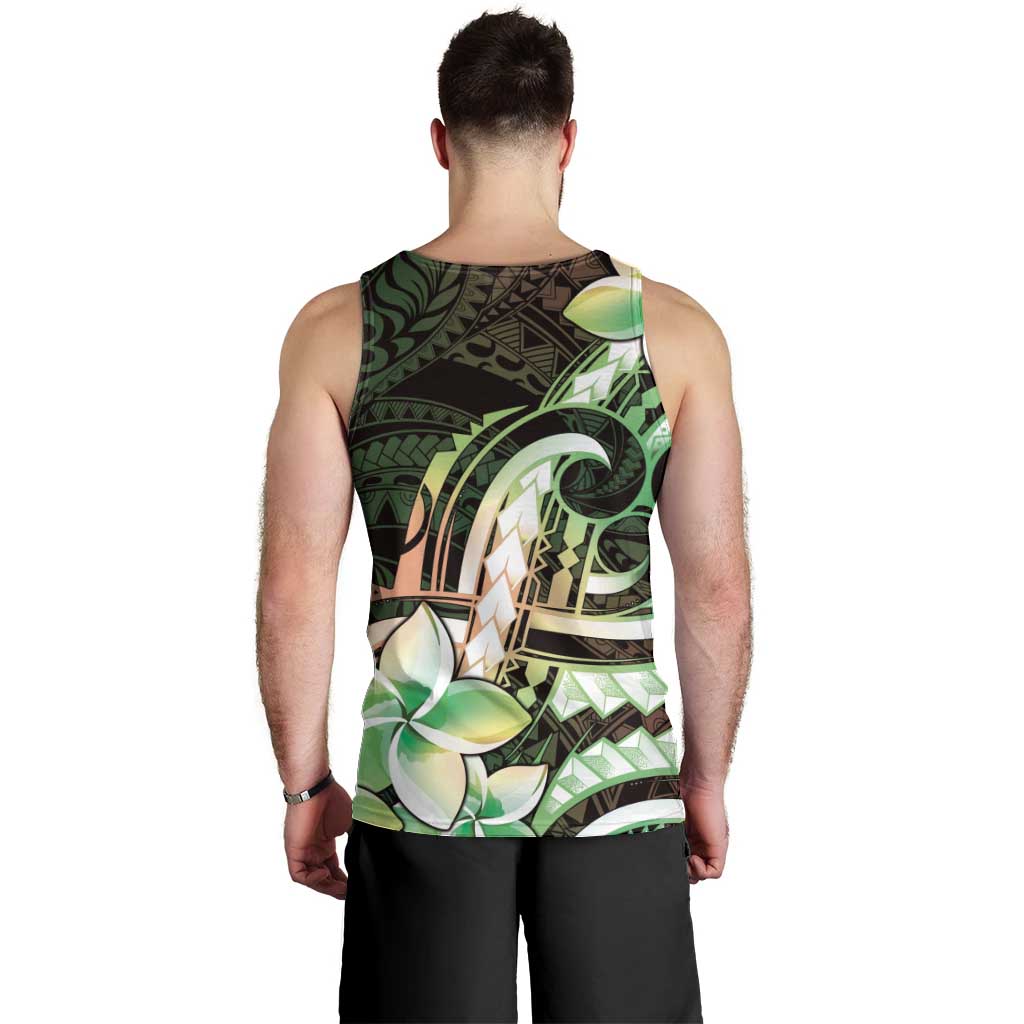 Polynesian Art Tattoo Men Tank Top Plumeria Flowers Green Gradient LT05 - Polynesian Pride