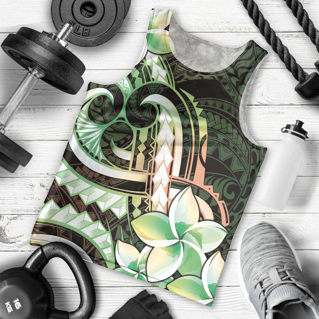 Polynesian Art Tattoo Men Tank Top Plumeria Flowers Green Gradient LT05 - Polynesian Pride
