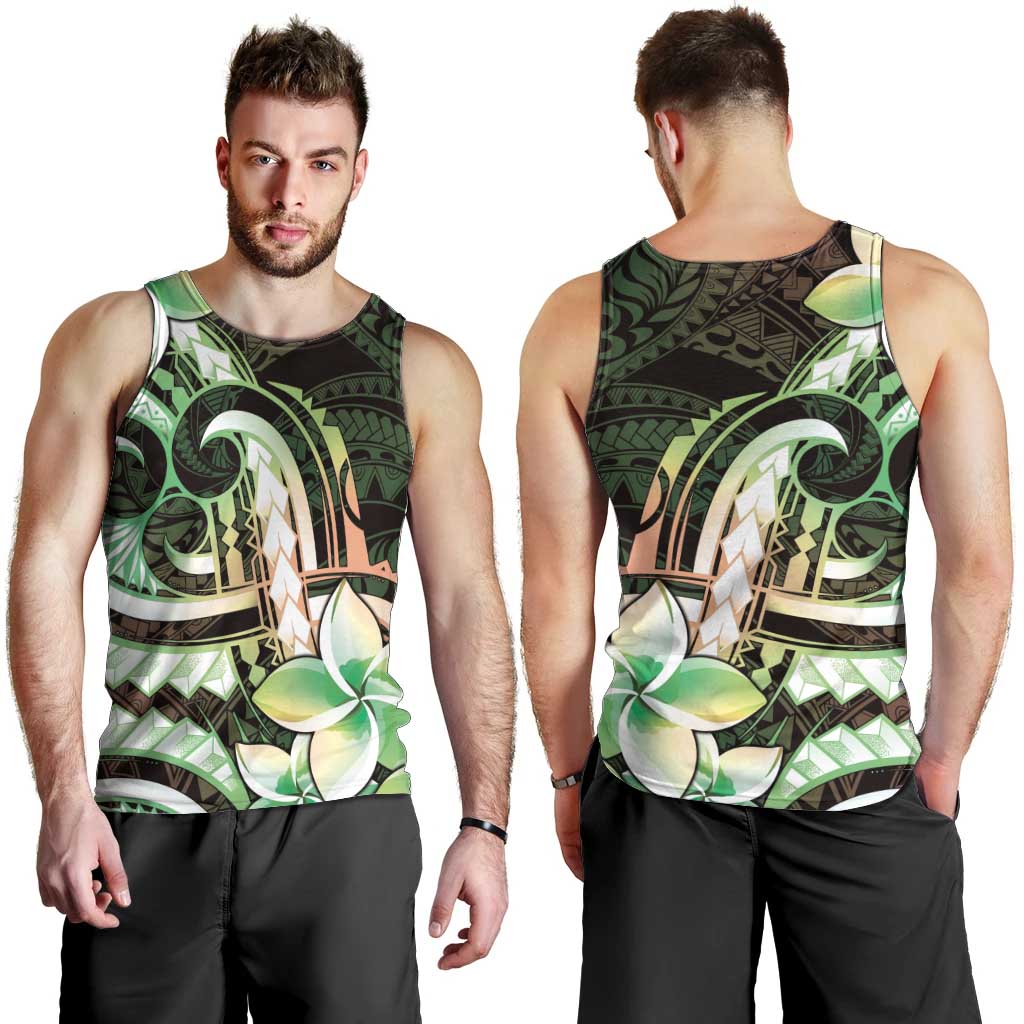 Polynesian Art Tattoo Men Tank Top Plumeria Flowers Green Gradient LT05 - Polynesian Pride