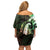 Polynesian Art Tattoo Off Shoulder Short Dress Plumeria Flowers Green Gradient