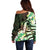 Polynesian Art Tattoo Off Shoulder Sweater Plumeria Flowers Green Gradient