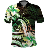 Polynesian Art Tattoo Polo Shirt Plumeria Flowers Green Gradient