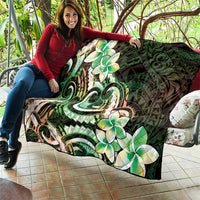 Polynesian Art Tattoo Quilt Plumeria Flowers Green Gradient