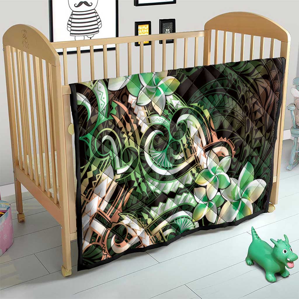 Polynesian Art Tattoo Quilt Plumeria Flowers Green Gradient