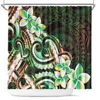 Polynesian Art Tattoo Shower Curtain Plumeria Flowers Green Gradient