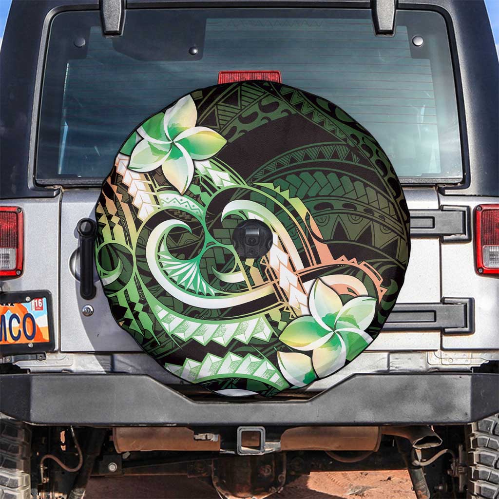 Polynesian Art Tattoo Spare Tire Cover Plumeria Flowers Green Gradient LT05 Green - Polynesian Pride