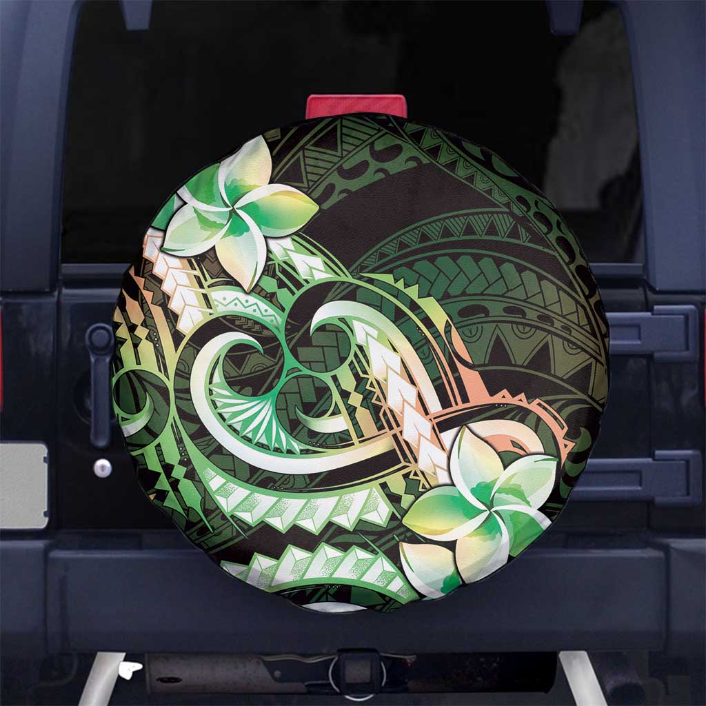Polynesian Art Tattoo Spare Tire Cover Plumeria Flowers Green Gradient LT05 No hole Green - Polynesian Pride