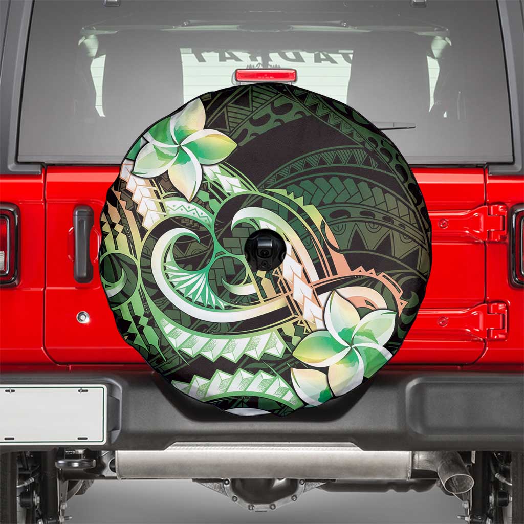 Polynesian Art Tattoo Spare Tire Cover Plumeria Flowers Green Gradient LT05 - Polynesian Pride