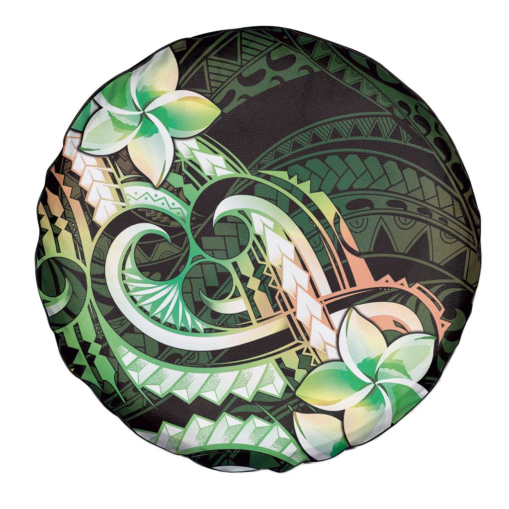 Polynesian Art Tattoo Spare Tire Cover Plumeria Flowers Green Gradient LT05 - Polynesian Pride