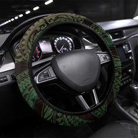 Polynesian Art Tattoo Steering Wheel Cover Plumeria Flowers Green Gradient LT05 Universal Fit Green - Polynesian Pride