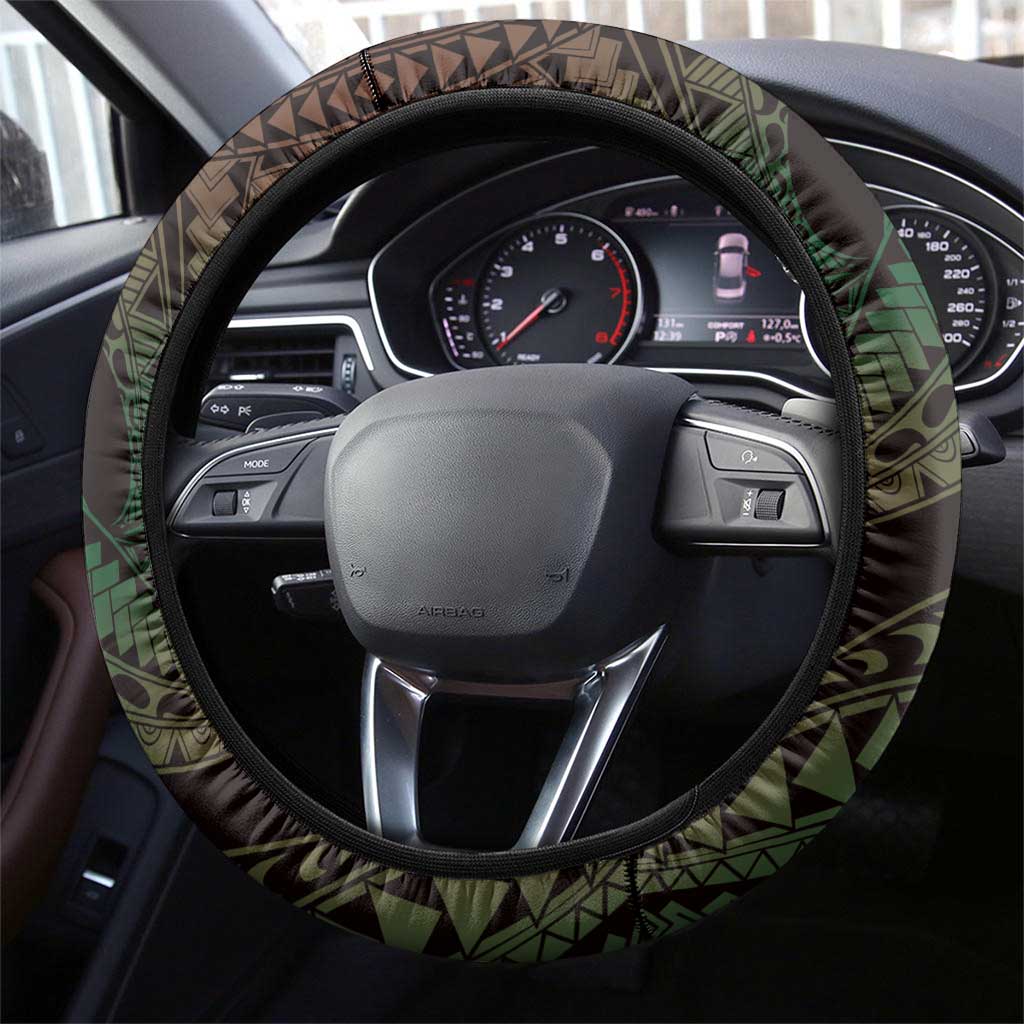 Polynesian Art Tattoo Steering Wheel Cover Plumeria Flowers Green Gradient LT05 - Polynesian Pride