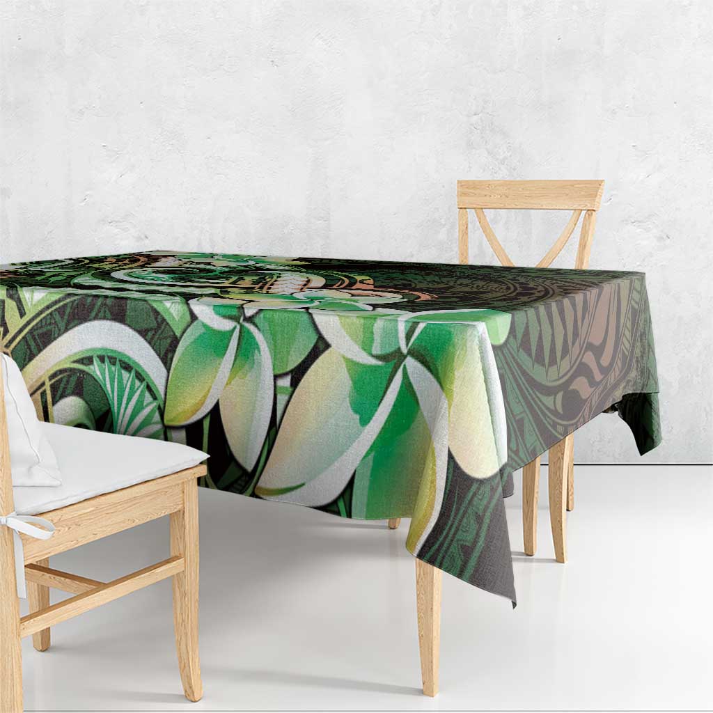 Polynesian Art Tattoo Tablecloth Plumeria Flowers Green Gradient LT05 - Polynesian Pride