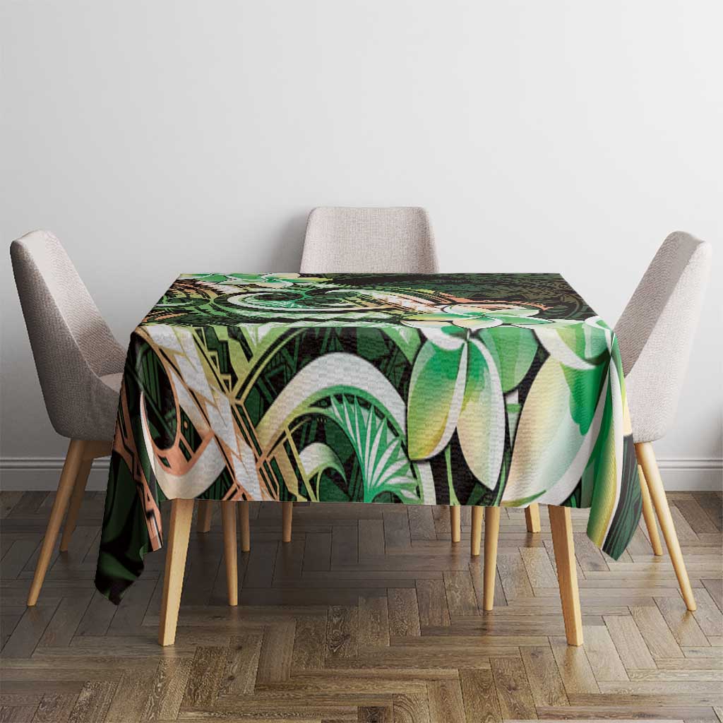 Polynesian Art Tattoo Tablecloth Plumeria Flowers Green Gradient LT05 - Polynesian Pride
