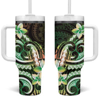 Polynesian Art Tattoo Tumbler With Handle Plumeria Flowers Green Gradient LT05 One Size: 40 oz Green - Polynesian Pride