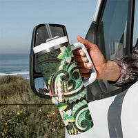 Polynesian Art Tattoo Tumbler With Handle Plumeria Flowers Green Gradient LT05 - Polynesian Pride