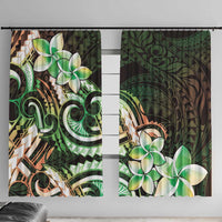 Polynesian Art Tattoo Window Curtain Plumeria Flowers Green Gradient LT05 With Hooks Green - Polynesian Pride