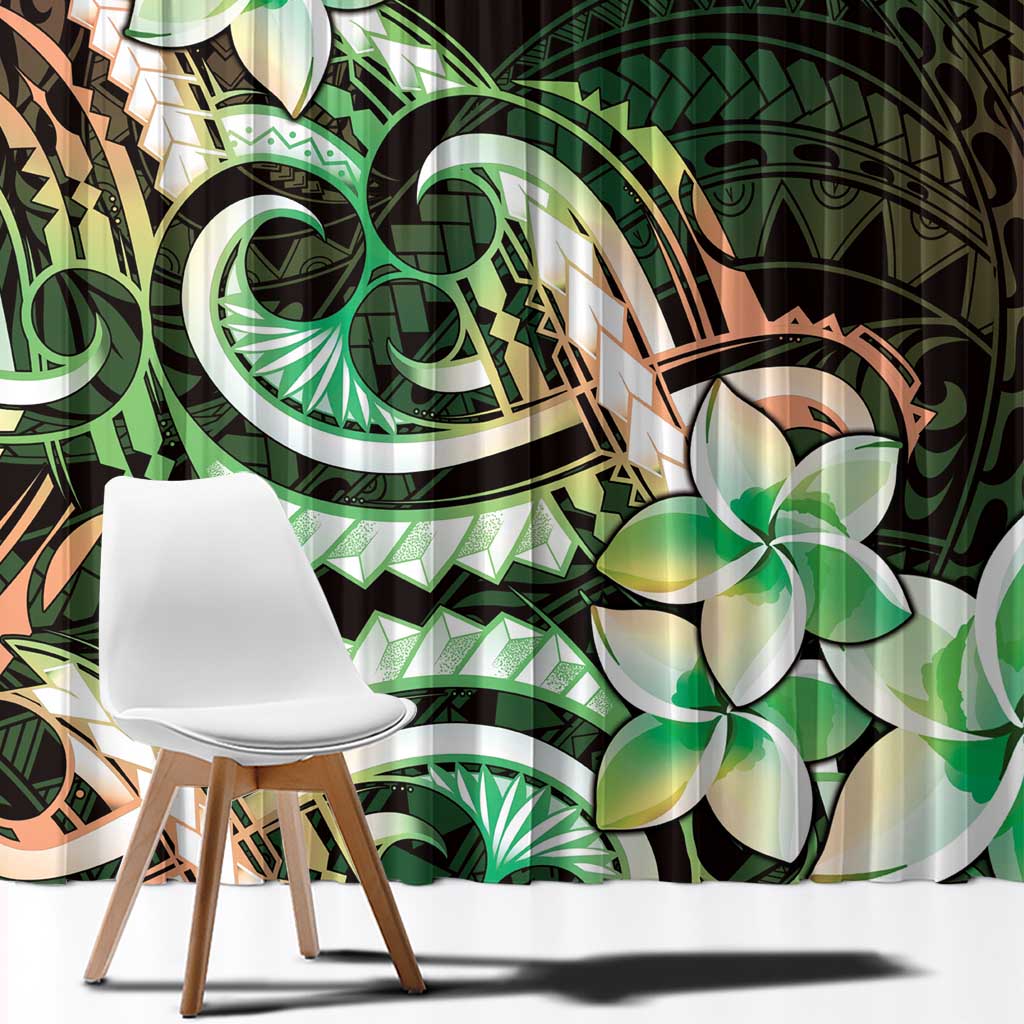 Polynesian Art Tattoo Window Curtain Plumeria Flowers Green Gradient LT05 - Polynesian Pride