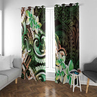 Polynesian Art Tattoo Window Curtain Plumeria Flowers Green Gradient LT05 With Grommets Green - Polynesian Pride