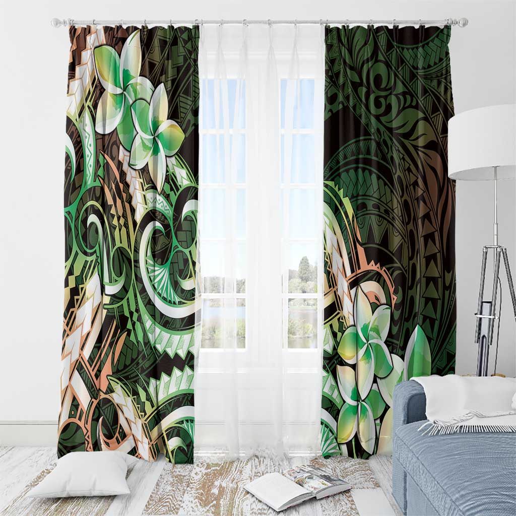 Polynesian Art Tattoo Window Curtain Plumeria Flowers Green Gradient LT05 - Polynesian Pride