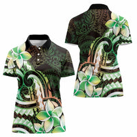 Polynesian Art Tattoo Women Polo Shirt Plumeria Flowers Green Gradient LT05 - Polynesian Pride