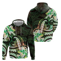Polynesian Art Tattoo Zip Hoodie Plumeria Flowers Green Gradient