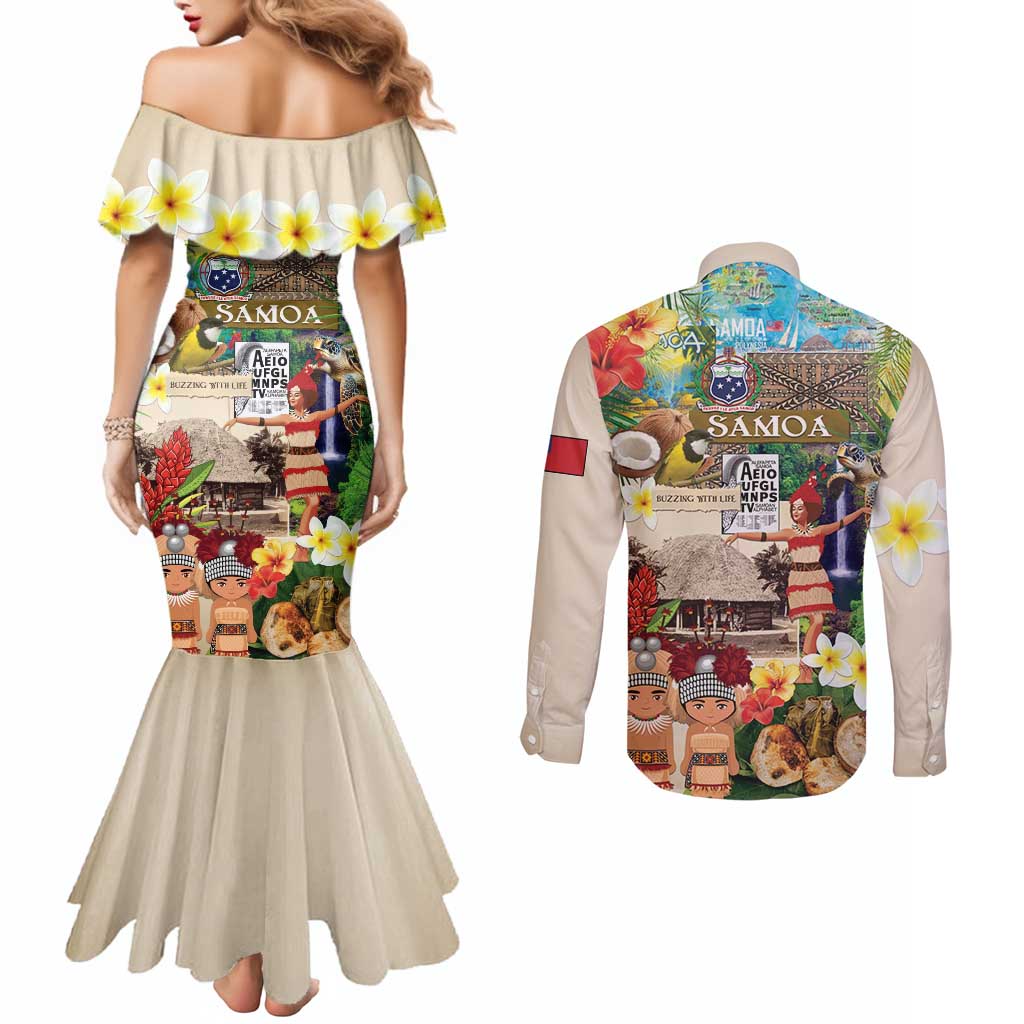 Samoa Culture Couples Matching Mermaid Dress and Long Sleeve Button Shirt Embracing The Spirit LT05 - Polynesian Pride