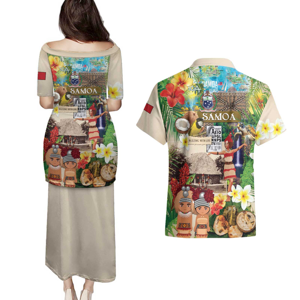Samoa Culture Couples Matching Puletasi and Hawaiian Shirt Embracing The Spirit LT05 - Polynesian Pride