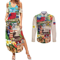 Samoa Culture Couples Matching Summer Maxi Dress and Long Sleeve Button Shirt Embracing The Spirit LT05 Beige - Polynesian Pride